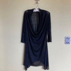 Black Tunic Top. Ruffled Hem. Cowl Neck. Made in USA. XL.